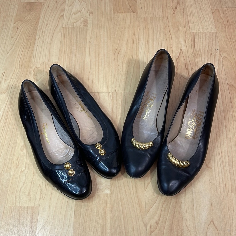 Ferragamo 2 Pair Bundle! Black Flats & Pumps Size 8